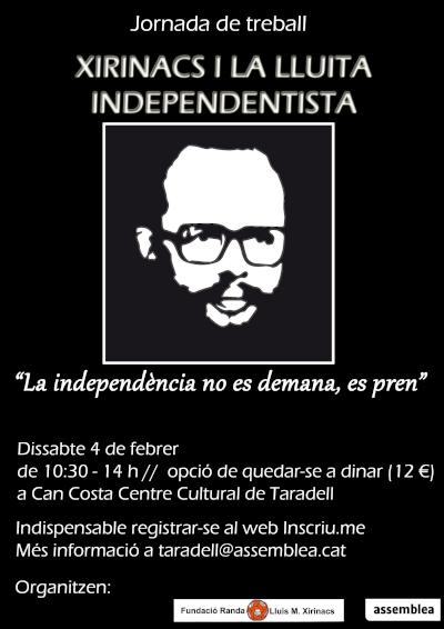 Jornada de trabajo: Xirinacs y la lucha independentista. 4-2-2023. Cartel.