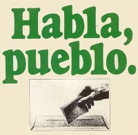 Cartell «Habla, pueblo» amb urna.