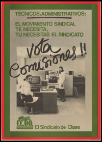 Cartell de Comisions Obreres demanant el vot.