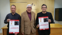 D'esquerra a dreta: David de Montserrat, Pius Pujades i Juli Gutièrrez Deulofeu, al Col·legi de Periodistes a Girona.