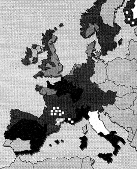 La mappa della struttura familiare in Europa. Immagine: Francina Cortés. Dalla versione di «El Periódico de Catalunya». Lunedì 7 maggio 1990. Pagina 26.