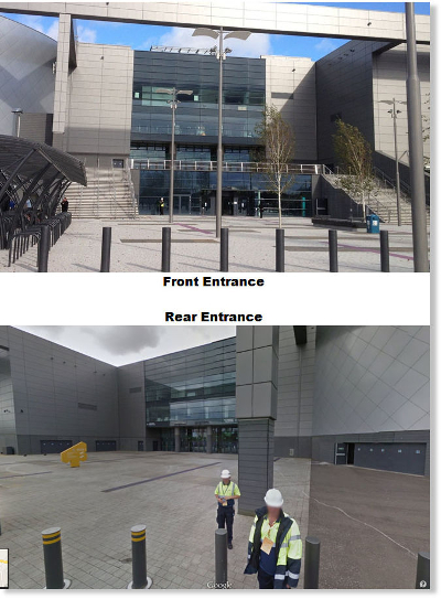 Emirates arena. Entradas delantera y trasera.