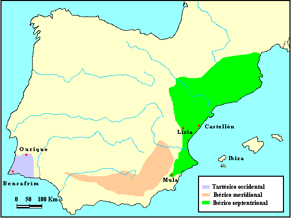 Mapa ©PROEL, Madrid, de tots els jaciments on s'han trobat inscripcions en iber; parla sol.