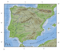 Mapa físico-político de la Península Ibèrica. Fuente: Wikipedia.