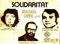 Hoja de solidaridad con Lluís Maria Xirinacs de Navidad del año 1974 con los activistas del Front d'Alliberament de Catalunya (Frente de Liberación de Cataluña, FAC).